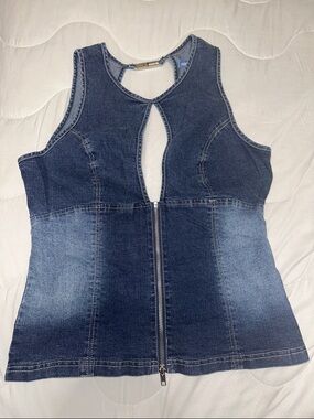 Urban Outfitters Blue Denim Zip-Front Tank Top